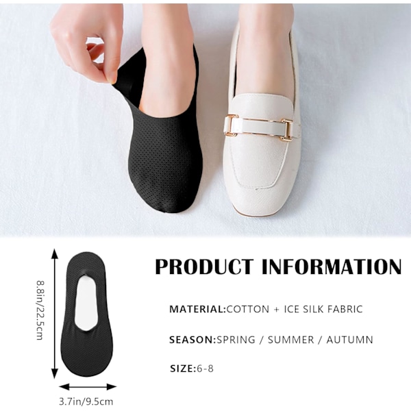 Usynlige Sokker til Kvinder - Åndbare Mesh Anti-Slip Usynlige Sokker Is Silke Lav Snit Liner Ankel Korte Sokker til Damer Træningssko Loafers Sneakers Bådsko 3Black