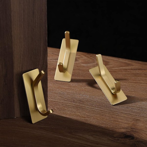 Selvklebende kroker, gullfargede klebende kroker for rask installasjon, rustfrie veggkroker for baderomskjøkken, 4 pakker håndklekleskroker Gold