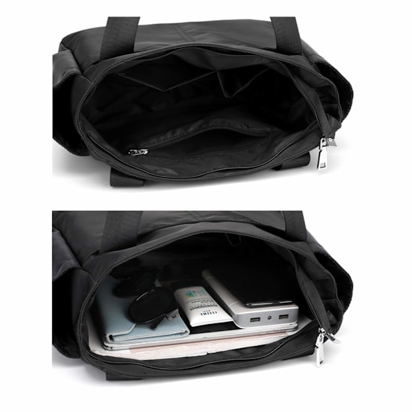 Nylon Tote Taske til Kvinder, Multi-Pocket Casual Skuldertaske Vandtæt Shopping Håndtasker indeholder 2 forlommer, 1 baglomme med lynlås, 2 sidelommer