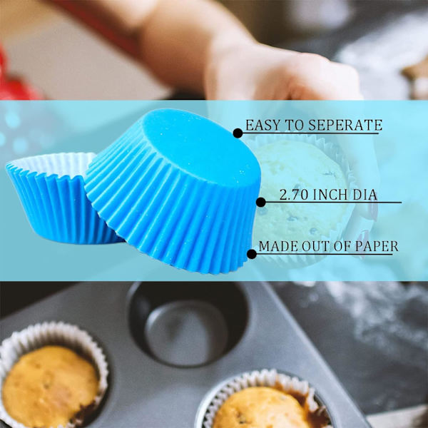 Blå cupcake-forme i papir til King Charles' kroningsdekorationer, bageforme, mini muffin-forme, muffin-forme, P Blue
