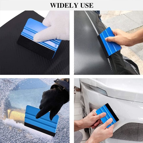 Filtkant-skraber, 4 tommer bilvinyl-indpakningsværktøj, vinyl-skraber, lige vinyl-skraberværktøj til bilvinyl-indpakning, vinduesfarvningsfilm (blå)