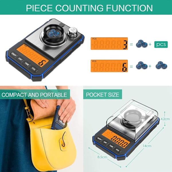 [New Version] Precision Digital Scale, 50g/0.001g Pocket Scale, Kitchen Scale with Tare and Backlit LCD Display - Blue