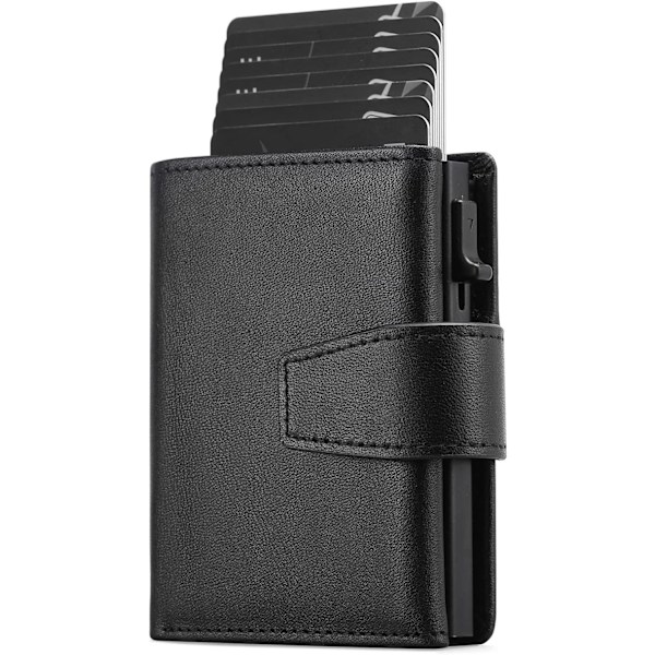 Kredittkortholder RFID-blokkering Minimalistisk Trifold Herre Lommebøker Automatisk Pop Up Metallveske med ID-vinduer og glidelåslomme Black