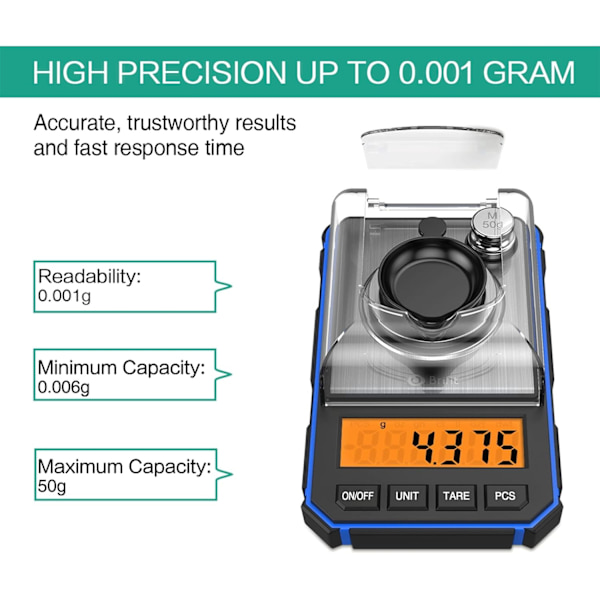 [New Version] Precision Digital Scale, 50g/0.001g Pocket Scale, Kitchen Scale with Tare and Backlit LCD Display - Blue