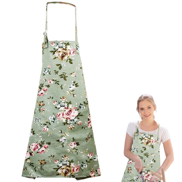 Print förkläde för kvinnor, justerbart köksförkläde Vintage förkläden för blommor med fickor Unisex vattentätt förkläde för matlagning Bakning Trädgårdsarbete