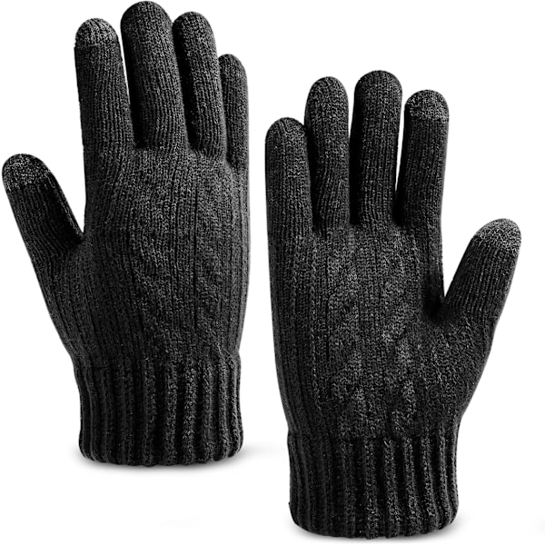 Termiske Handsker, Touchscreen Handsker Vinterhandsker til Mænd Kvinder, Tykke Varme Strikket Handsker med Blødt For til Damer, Sort -
