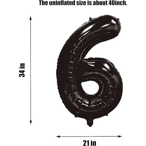 Numeropallon, värikkäät helium-numeropallon syntymäpäiväjuhliin, itse täyttyvät numeropallon, foliopallo syntymäpäiväjuhliin, uudenvuoden juhliin Black #6 Large
