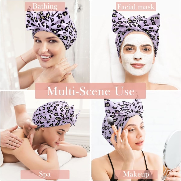Dusjhette for kvinner - Vanntett gjenbrukbar dusjhette for hår med justerbar sløyfe, badehette med elastisk bånd for damer jenter bading spa (rosa leopard) Pink Leopard