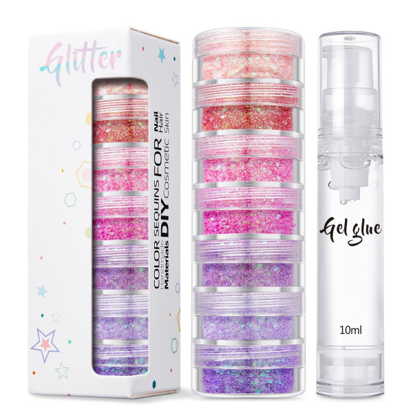 7 väriä Face Glitter - Vaaleanpunainen Purppura Kosmeettinen Glitter Chunky Glitter - Face Glitter Festival Hiusten Glitter liimalla vartalolle, hiuksille, kynsille, näyttämölle, juhlaan
