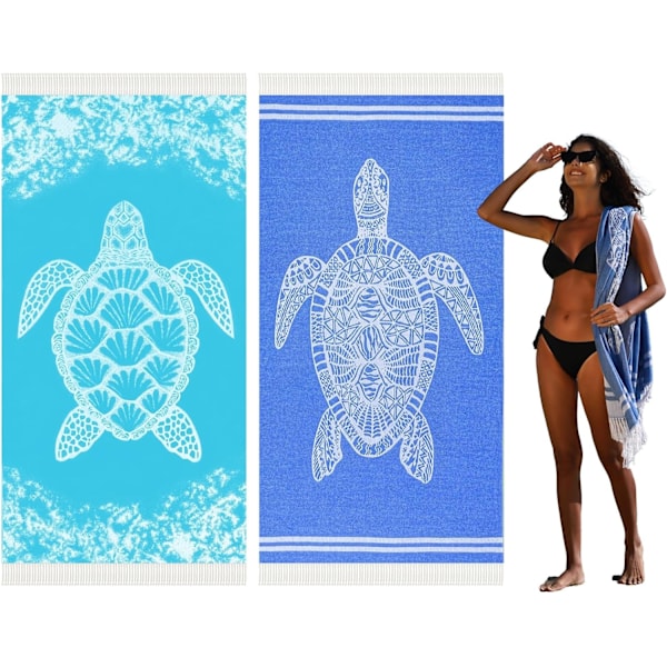 2-pack turkiska bomullsstrandhanddukar, lätta, absorberande, snabbtorkande, badrums-, bad-, pool-, simhanddukar, extra stora, sandfria handdukar, strandtillbehör 2 Pack Turtles