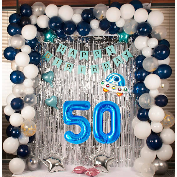 Numeropallon, värikkäät helium-numeropallon syntymäpäiväpalloihin, itse täyttyvät numeropallon, foliopallon syntymäpäiväjuhliin, uuden vuoden koristeluun Blue #50 Large