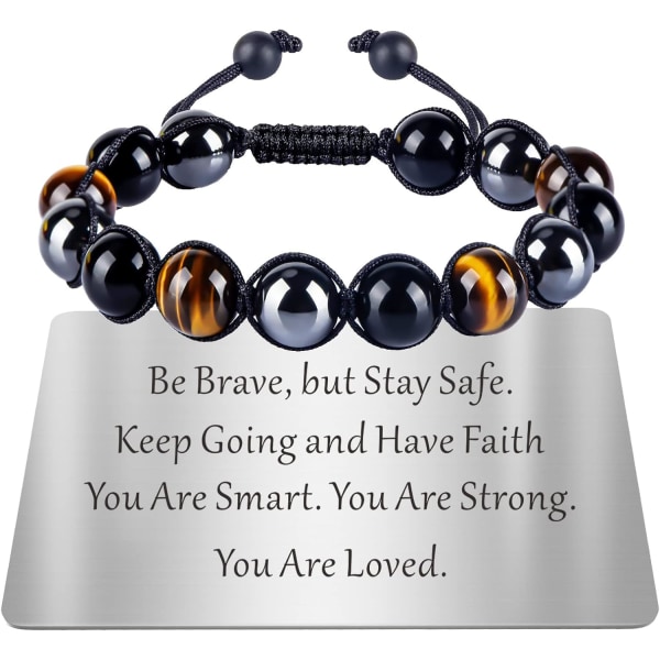 Herrearmbånd Gaver til Ham Tigers Eye Armbånd Personlig Triple Protection Perlearmbånd til Mænd Fars Dag Graduering Fødselsdagsgaver Singlerow