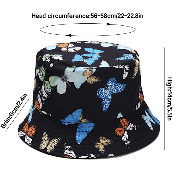 Söpö ämpärihattu rannan kalastajille naisille, kääntyvä kaksisuuntainen käyttö Butterfly