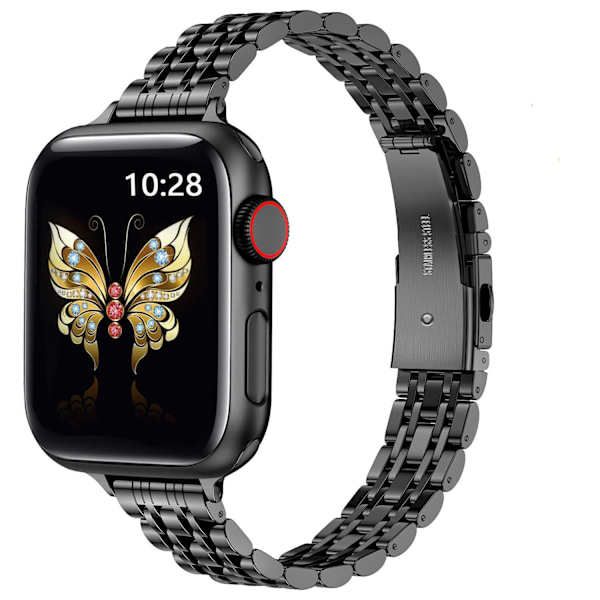 Ultratyndt metalarmbånd kompatibelt med Apple Watch-rem 42 mm (Series 10) 41 mm 40 mm 38 mm, elegant rustfrit stållænke (sort) 38/40/41mm