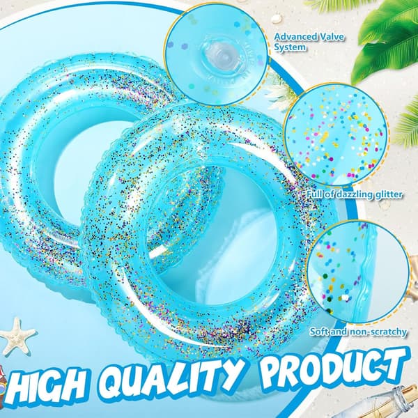 2-pack glitterbadringar, uppblåsbar poolflotte, transparenta glitterbadringar