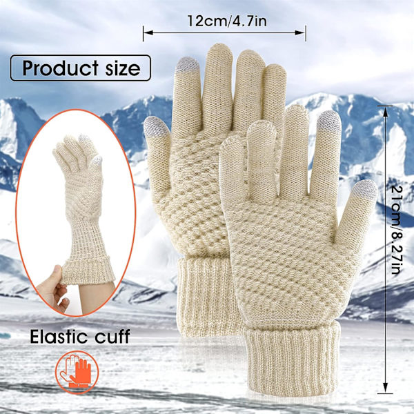 2 Par Damvinterhandskar Touchscreen-Handskar Varma Fleece-Handskar Fodrade Stickade Handskar Elastisk Manschett Vinter-SMS-Handskar -