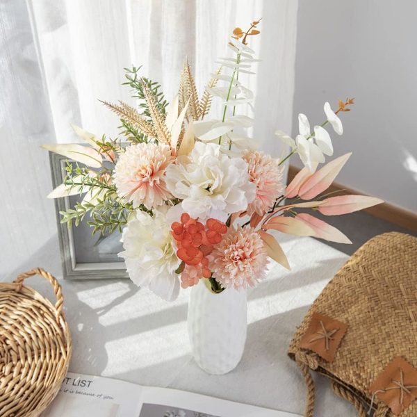 Kunstige Blomster i Vase Faux Silke Blomster Bord Midterstykker til Bryllup Hjem Indretning (Pæon Mælkebøtte) Peony Dandelion