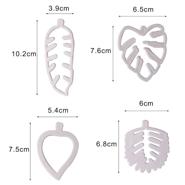 4 stk. kakeform i form av tropiske blader, mini kakeform i form av blader
