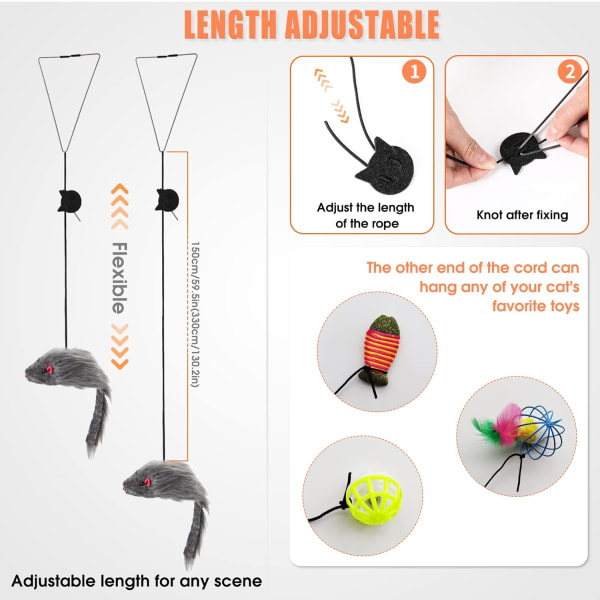 Selvspillende 3-veis hengende dørkatt-musleker for innendørs katter og kattunger, interaktive kattemusleker for jakt, trening og eliminering av kjedsomhet, liten