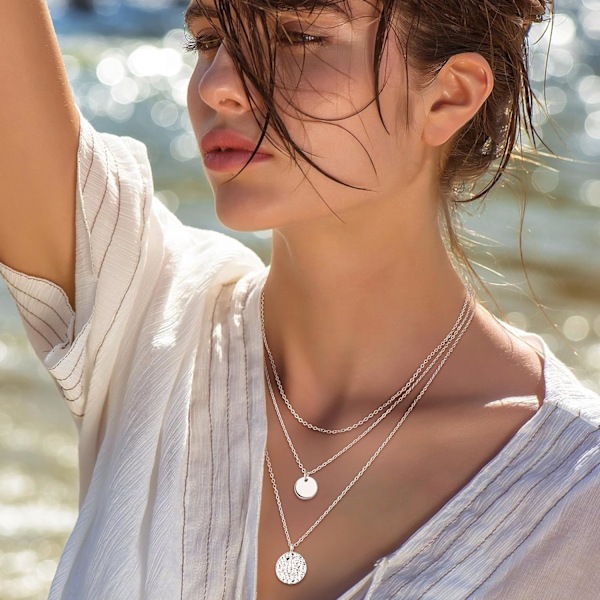 Lagdelte Halskjeder Kvinner Boho Disc Halskjede Gull Anheng Halskjede Kvinner Gull, Rosegull & Sølv Mynt Choker Halskjede Gull Multi Lagdelt 3chains Silver Silver