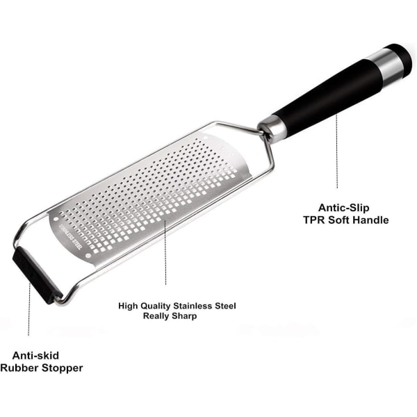 Kjøkkenostjern & Sitronzester - Skarpt 18/8 Rustfritt Stål Blad - Ergonomisk TPR Håndtak - Enkelt å Riv eller Zest Sitron, Appelsin, Sitrus, Ch