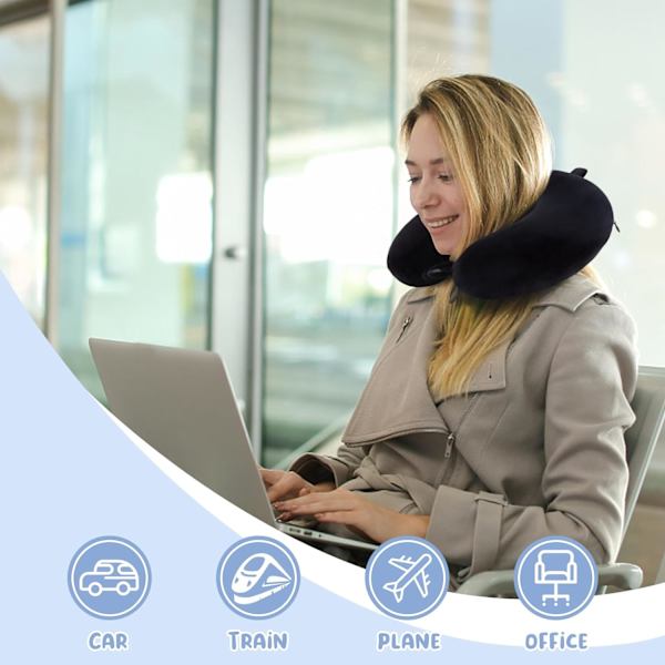Rejsepude Nakkepude Memory Foam Rejsepuder Hovedstøttepude til Flyrejse Tog Bil Kontor Rejse Essentials Flyvepuder til en Lo Black One Size