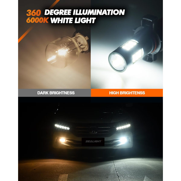 5202 LED-sumuvalot, 6000K Xenon White, 27 SMD-sirua DRL-polttimot, 5202 5201 PS19W PS24W LED-sumuvalo, 2 kpl White 5202/5201/PS24W