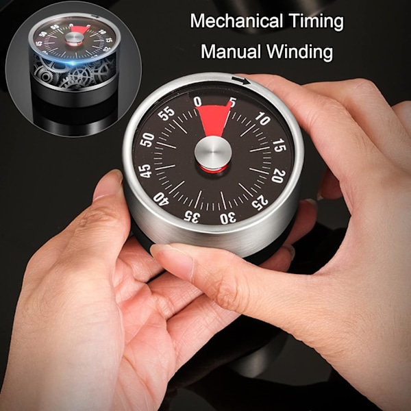 Basics Mekanisk och Magnetisk Timer, Justerbar från 1 till 59 Minuter, Nedräkningstimer för Barn och Vuxna, Visar Återstående Tid, Ljud