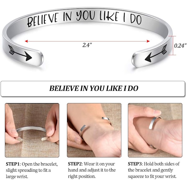 Vänskapsarmband för kvinnor - Inspirerande vänskapspresenter till bästa vän, motiverande manschettarmband för systrar, mamma, lärare, presenter 1BELIEVE IN YOU LIKE I DO