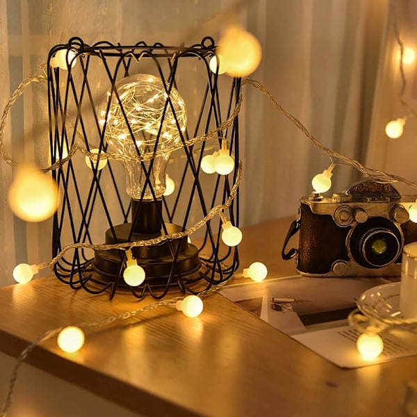 Utendørs LED-lyslenke, 5m, 50 LED-kuler, varm hvit, lys for barnerom, balkong, fest, dekorasjon 5 m Globe