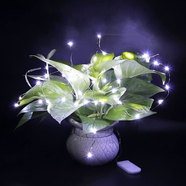 12 stk. Lysstreng, 20 LED Lys Kobbertråd Lys Batteridrevet, 2m Mikrobelysning Ildfluelampe til DIY Bryllup Fest Fødselsdag Kall vit