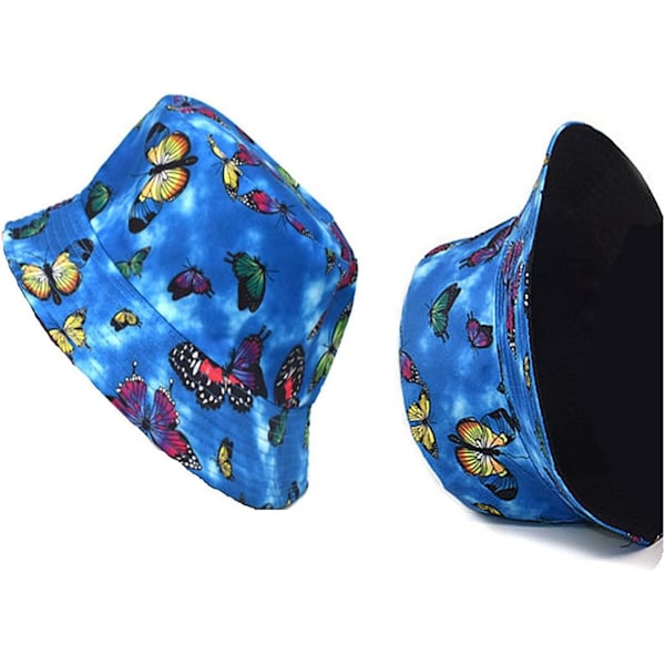 Bucket Hat Unisex Print Fiskerhatt Reversibel Fiskerlue for Menn Kvinner Tenåringeru2026 blue butterfly One Size