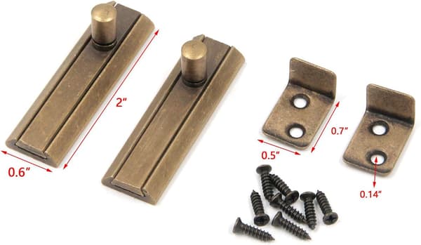 Two Sliding Door Latches, 2-inch Antique Solid Brass Sliding Door Latches