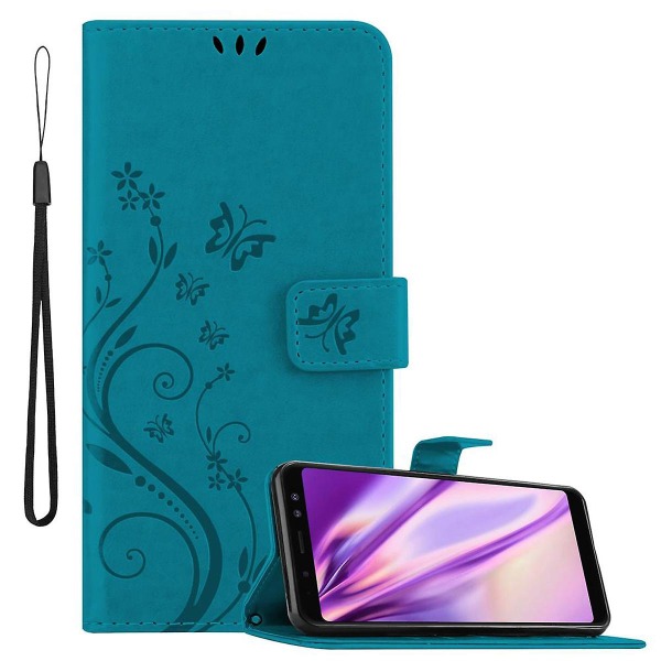 Samsung Galaxy A8 2018 Cover Case Case - med blommönster och stativfunktion och kortplats