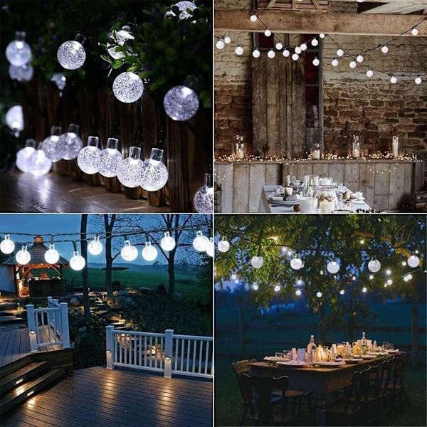Arden Lights Utomhus, 36ft 60 LED Solcellslingor Vattentäta, Solcellsdrivna Kristallkula Inomhus/Utomhus Fe-ljus Dekorativa Ljus för Garde White 60 LED