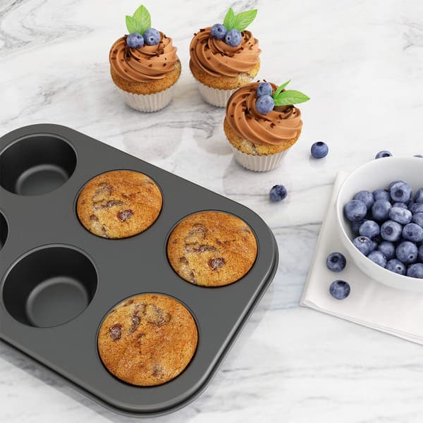 2-pak non-stick muffinbageform, kulstofstålform til muffins, 6 kopper, let at rengøre
