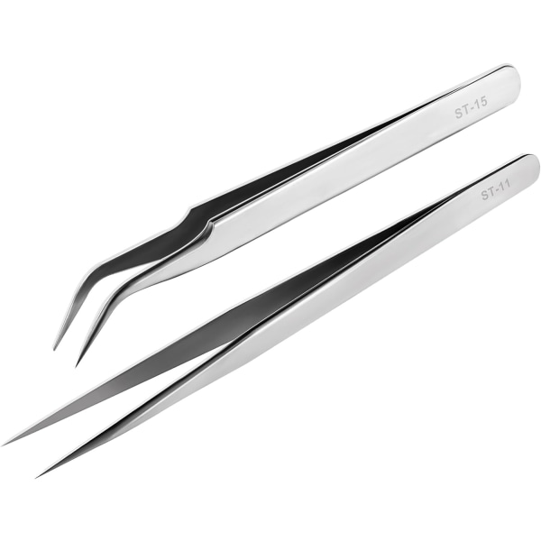 Presisjonstengersett, 2 stk Rustfritt Støpt og Bøyde Tenger, Ikke-Magnetiske Industrielle Tenger for Håndverk, Elektronikk, Lodding, Medisinsk og #3 2PCS Pointed+Curved #2 1PC