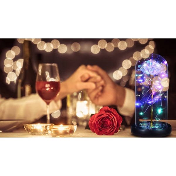 Galaxy Ros i Glas med LED-ljus, Färgglad Rosblomma Gåva för Alla hjärtans dag Bröllopsdag (Färgglad)