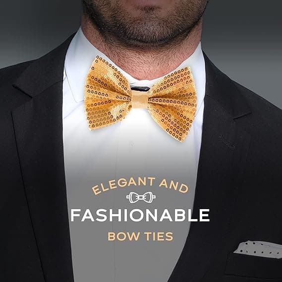 Men's Sequin Bow Tie - Pre-Tied Adjustable Bow Tie, Gold