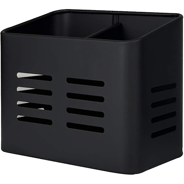 Ruminddelt metalbestikkasse, bestikdrypbakke 9 x 16 x 13,5 cm, lodret værktøjsarrangør til køkkenbordplade og bord (sort)