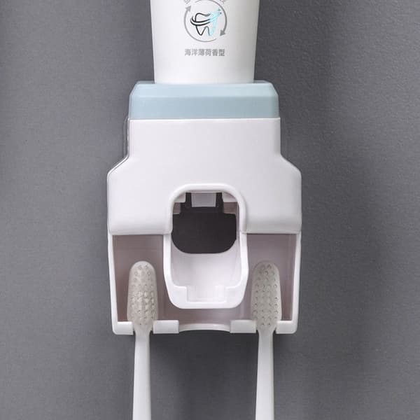 Tandbørsteholder sæt, tandpasta dispenser, vægmontering, 2-delt badeværelsestilbehør