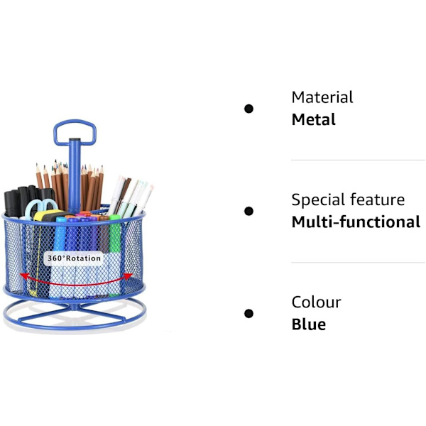 Mesh-skrivbordsarrangör, 360-graders roterande multifunktionell pennhållare, 4 fack skrivbordsstationär arrangör, hemmakontorskonstmaterialförvaring Blue