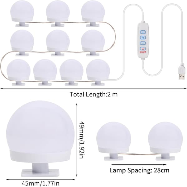 Makeup Mirror Lighting Kit, 10 Bulbs Hollywood Style LED Makeup Lights with USB Cable, 3 Color Changing, Makeup Lamp