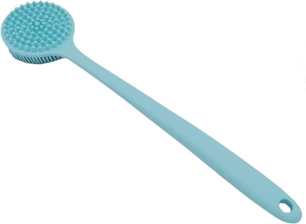 Silicone Back Scrubber for Shower Bath Body Brush with Long Handle (Blue)