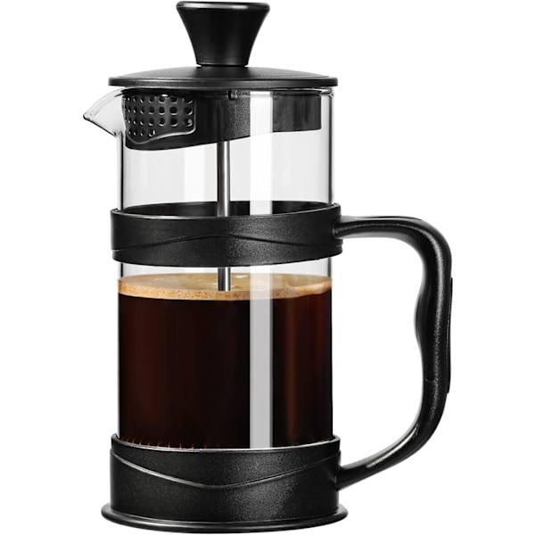 Fransk Press Kaffe/Te-maskin, Camping Mini Cafetiere av 304 Rustfritt Stål Multi-Filter og Varmebestandig Glass, Kald Brygg Kaffe Press 12OZ f Black