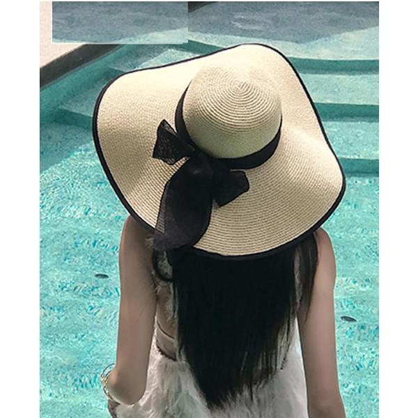 Kvinner Foldbar Floppy Bred Bremskjerm Solhatt Sommer Strandhatt UV UPF 50+ 07Style Beige