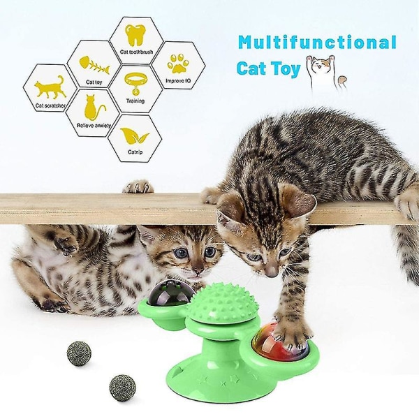 Cat Toy Windmill Cat Educational Training Massage Rotatable Cat Interactive Toy Catnip Cat Accessories Pet Toy With Luminous Bal(green)