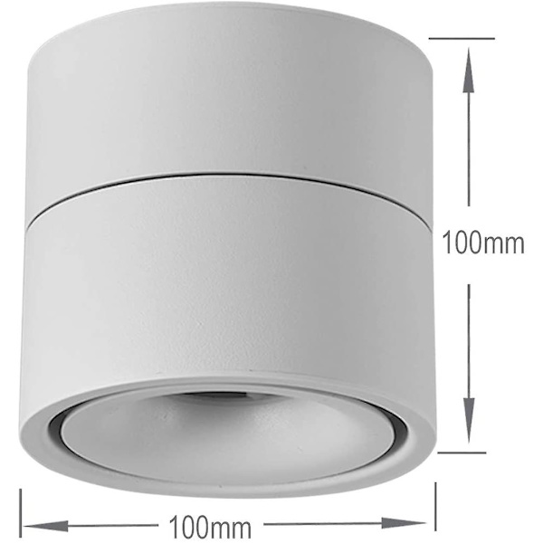 12w LED-takspotlight, justerbar lampkroppsvinkel taklampa, LED-taklampa, 10x10x10cm (vit-4000k) [energiklass A+]
