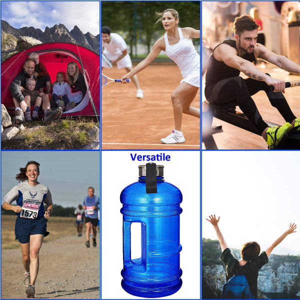 Halv gallon stor vandflaske, 2,2L/73 OZ stor lækagesikker sportskande med håndtag, kæmpe BPA-fri PETG plastik drikkebeholder med bred mund Blue