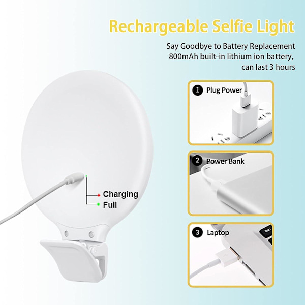 Selfie-rengasvalo, kosketusohjaus, ladattava 800 mAh:n 60 LED-rengasvalo 3 valotilassa iPhone/Android-kannettavan valokuvaukseen